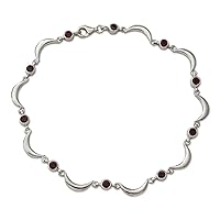 NOVICA Handmade Garnet Anklet Artisan Crafted .925 Sterling Silver Jewelry Red Link India Birthstone [10.5 in L x 0.2 in W] 'Crescent Moons'