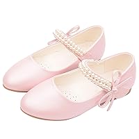 Girls Single Dress Pearl Sandals Ankle Strap Dress Shoes Wedding Party For Toddler Kids Glitter Anti-slip Shoes