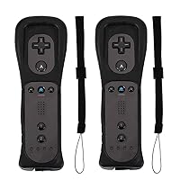 PlayHard 2 Pack Remote Controllers Compatible with Nintendo Wii & Wii U, with Silicone Cases and Wrist Straps (Black X 2)