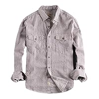 Spring Wash Khaki Japanese Retro Striped Long-Sleeved Shirt Menswear Pocket Trend Loose Youth Blouse