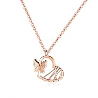 Korean Version Rose Gold Frosted Butterfly Necklace, Female Style Chain Heart-shaped Hollow Girlfriend Homecoming Gift