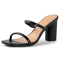 Arromic Women's Heeled Sandals Square Toe Two Strap Block Heels for Women Comfortable Strappy Heels Slip on Heeled Sandals for Women Dressy