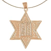 Star Of David Necklace | 14K Rose Gold Star of David with Ten Commandments Pendant with 18
