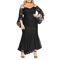 Women's Apparel Women's Plus Size Maxi Dress with Bell Sleeves and Mermaid Hem
