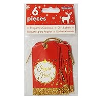 6 red Gift Tags 'Merry Christmas' - Gold Glitter