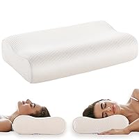 Sinomax Memory Foam Pillow, Neck Contour Cervical Orthopedic Cooling Pillow for Sleeping Side Back Stomach Sleeper, Ergonomic Bed Pillow for Neck Pain - Ivory (Standard)