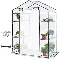 Greenhouse for Outdoors with Screen Door, 3 Tiers 4 Shelves Mini Walk-in Portable Plant Garden Green House Kit, Heavy Duty 4.7 x 2.4 x 6.4 FT Frame and Durable PVC Cover, Clear