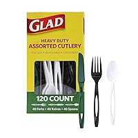 Glad Plastic Heavy Duty Forks, 120ct Green, White and Black Cutlery Forks, Knives, and Spoons| 120 Pieces Set of Heavy Duty Disposable Party Utensils and Sturdy Cutlery