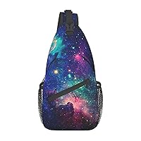 Sling Backpack,Travel Hiking Daypack Colorful Galaxy Print Rope Crossbody Shoulder Bag