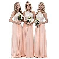 Women's Lace Chiffon Bridesmaid Dress A Line Sleeveless Evening Wedding Party Gown