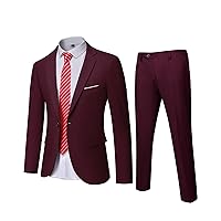 MrSure Men's 2 Piece Slim Fit Suit with Stretch Fabric, One Button Solid Jacket Pants & Tie Set