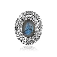 925 Sterling Silver Labradorite Handmade Ring for Women 12x16 Oval Gemstone Fashion Jewelry for Gift