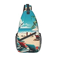 Beach Scenerys Crossbody Bags Sling Backpackï¼ŒMultipurpose Cross body Shoulder Bag for Men and Women Chest Bag Travel Hiking Daypack