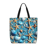 Ocean Fishes Print Stylish Canvas Tote Bag,Casual Tote'S Handbag Big Capacity Shoulder Bag, For Shopping, Work