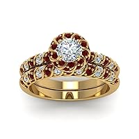 Choose Your Gemstone Rope Halo Diamond CZ Bridal Set Yellow Gold Plated Round Shape Wedding Ring Sets Ornaments Surprise for Wife Symbol of Love Clarity Comfortable US Size 4 to 12