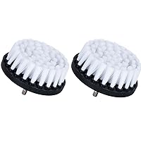 HIFROM Drill Brush - 4 inch White Scrub Brush Drill Attachment Soft Bristle Quick Change Shaft Scrub Cleaning Brush for Carpet Upholstery Leather Glass (Pack of 2)