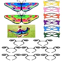 17 Pieces Kids Butterfly Wings Costume with Masquerade Mask Antenna Headband Christmas Halloween Girls Dress Up Pretend Play
