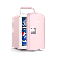 AstroAI Mini Fridge, 4 Liter/6 Can AC/DC Portable Thermoelectric Cooler Refrigerators for Skincare, Beverage, Food, Home, Office and Car, ETL Listed (Light Pink)