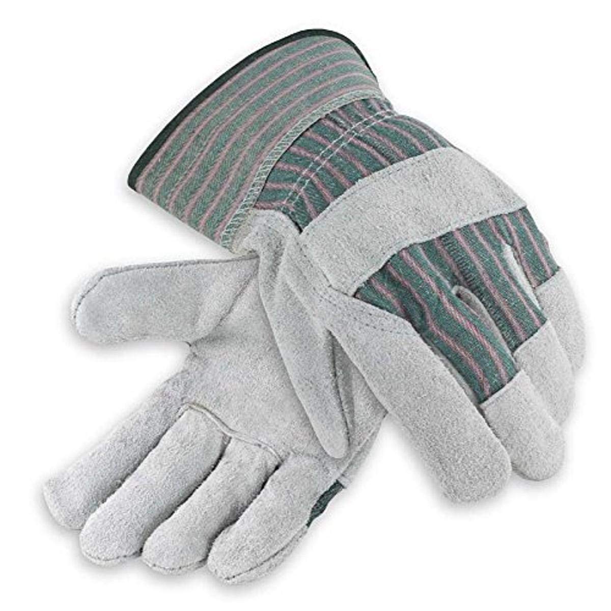 Galeton Heavy Shoulder Leather Palm Gloves Safety Cuff Green Stripe 12 Pack 2114, 2x-large