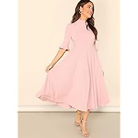 Dresses for Women Bell Sleeve Ribbed Knit Midi Dress (Color : Baby Pink, Size : X-Small)