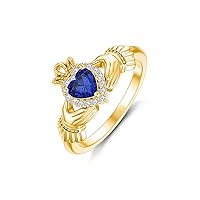 MRENITE 10K 14K 18K Gold Claddagh Rings with Gemstone for Women Irish Claddagh Heart Promise Ring for Her, birthstone Rings for Women