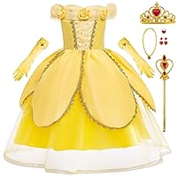 Princess Belle Dress up Costume for Girls Yellow Dresses Halloween Cosplay Birthday Outfit with Accessories