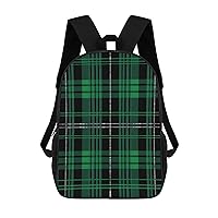 Black Green Scottish Plaid 17 Inch Backpack Adjustable Strap Laptop Backpack Double Shoulder Bags Purse for Hiking Travel Work