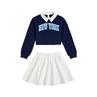 SOLY HUX Girl's Letter Print Sweatshirt Top and Plaid Skirt Set 2 Piece Outfits