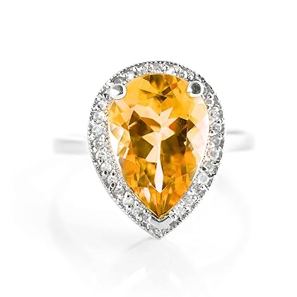 Galaxy Gold GG 14k Solid White Gold Teardrop Natural Citrine and Diamond Ring (9.0)