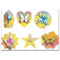Switch Plate Triple Toggle - Collage Bird Butterfly Star Tag Scrapbooking