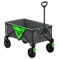 VIVOSUN Collapsible Folding Wagon, Outdoor Utility with Silent Universal Wheels, Cup Holders & Side Pockets, Adjustable Handle, for Camping, Garden, Sports, Picnic, Shopping, 110L, Grey & Green