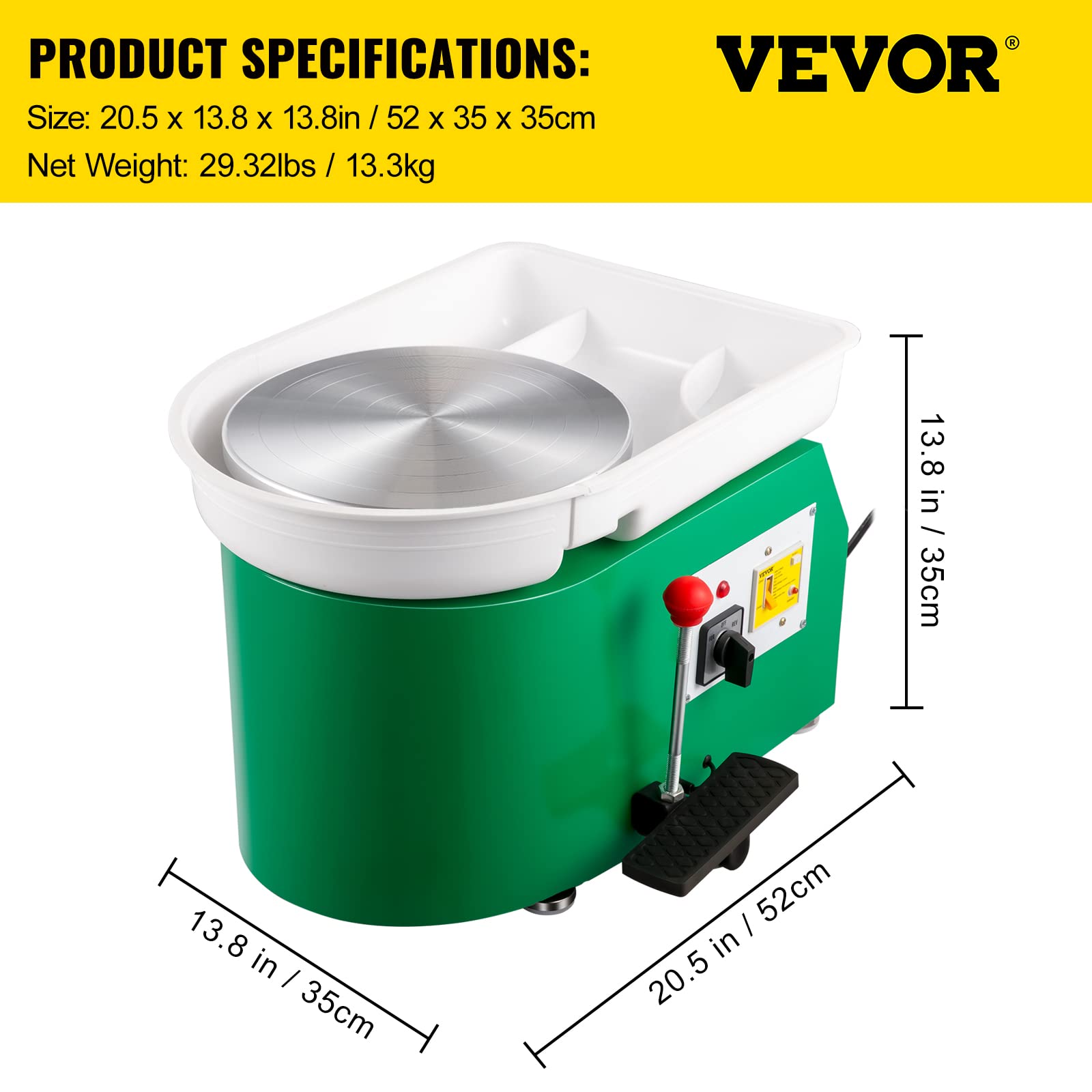 VEVOR Forming Machine Pottery Wheel, Manual & Foot Speed Control, Green 18 Piece