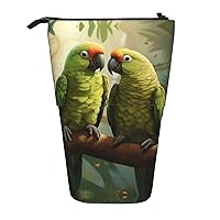 Couple Parrots Olive Print Expandable Storage Bag, Vertical Storage Bag, Expandable Cosmetic Bag