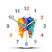 Watercolour Tooth Painting Print Wall Clock Medical Dental Clinic Wall Art Non Ticking Wall Watch Orthodontist Dentist Gift Idea