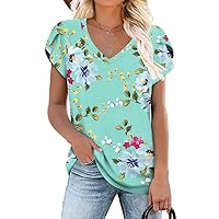 Anymeet Womens Summer Tunic Tops Petal Short Sleeve T-Shirts Casual V-Neck Blouses Loose Beach Basic Tee Shirts