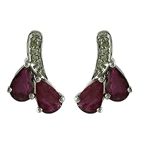 Carillon Ruby Natural Gemstone Pear Shape Stud Anniversary Earrings 925 Sterling Silver Jewelry