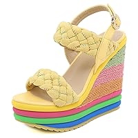 Wedge Espadrilles Platform Sandals for Women， Colorful High Heel Open Toe Slingback Summer Shoes