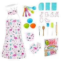 26Pcs Kids Cooking and Baking Set Chef Hat and Apron Dress Up Kitchen Costume Boys Girls Toys Birthday Age 3-7(Pink)