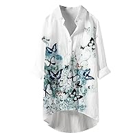 Womens Tops Floral Graphic Loose Fit Long Blouses for Women Turtle Neck Rayon Cardigan Winter Fall Shirts 2024