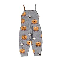 Toddler Girl Clothes 1t Toddler Baby Girl Halloween Prints Jumpsuit Sleeveless Romper Outfits 6-9 (Orange, 12-24 Months)