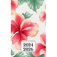 Pocket Calendar 2024-2026: Two-Year Monthly Planner for Purse , 36 Months from January 2024 to December 2026 | Seamless pattern | Hibiscus flower | Watercolor | Hand drawing effect