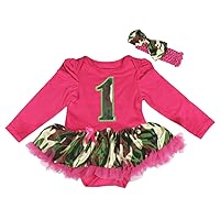 Petitebella Camo 1st Hot Pink L/s Bodysuit Camouflage Tutu Baby Dress Nb-18m
