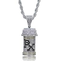 Jewelry Hip Hop Capsule Medicine Pill Holder Container Iced Out Zirconia Pendant Cremation Urn Necklace with 24 Inch Stainless Steel Chain