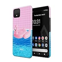 Compatible with Google Pixel 4 Case Pink Flamingo Blue Swimming Pool Funny Summer Good Vibes Pattern Heavy Duty Shockproof Dual Layer Hard Shell + Silicone Protective Cover