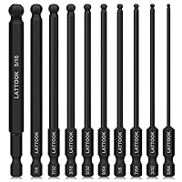 Ball End Hex Head Allen Wrench Drill Bit Set (10PCS SAE 5/16” to 5/64”), LATTOOK 10PCS SAE Ball End Hex Bit Set Allen Key Bit Set Hex Key Drill Bit Set, Magnetic S2 Steel, 4'' Long