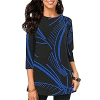 Andongnywell Women's Plus Size Loose Printed 3/4 Sleeve Chiffon Shirt Tunic Tops Round Neck top Blouse