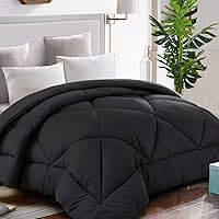 All Season Oversized Queen Comforter Winter Warm Summer Soft Quilted Down Alternative Duvet Insert Corner Tabs, Machine Washable Fluffy Reversible Collection for Hotel, Black