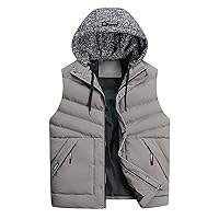 Down Vest Men,Men's Big And Tall Puffer Vest Warm Winter Vest Quilted Sleeveless Jacket Coat With Removable Hood