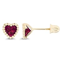 Solid 14K Gold 5mm Heart Natural Birthstone Screwback Stud Earrings For Women | 4mm Heart Birthstone | Bezel Screwback Earrings For Women and Girls