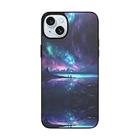 Northern Lights Print for iPhone 15 Soft Glass Case Back+Soft Silicone TPU Shock Protective Case